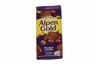 ალპენ გოლდი - შოკოლადის ფილა, თხილით და ქიშმიშით  90გრ