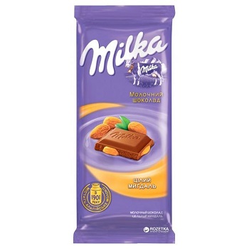 Chocolate bar / milka / with whole almonds 90 gr