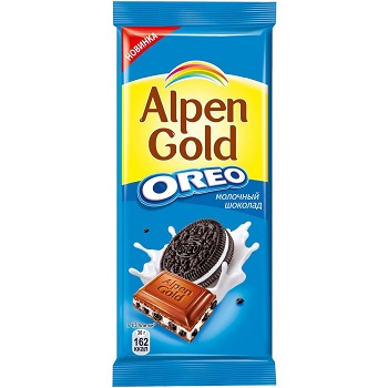 Chocolate bar / Alpen Gold / Milky "Oreo" with vanilla and biscuits / 95 gr