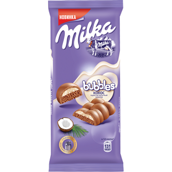 Chocolate bar / Milka bubbles with milk coconut / 97 gr