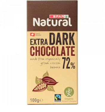 Chocolate bar 72% / SPAR / natural, organic / 100 gr