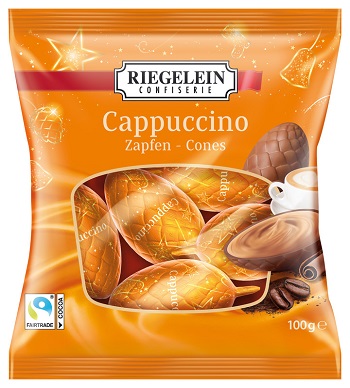 შოკოლადი საახალწლო/კაპუჩინოს გირჩები საკიდით Riegelein/100 გრ.