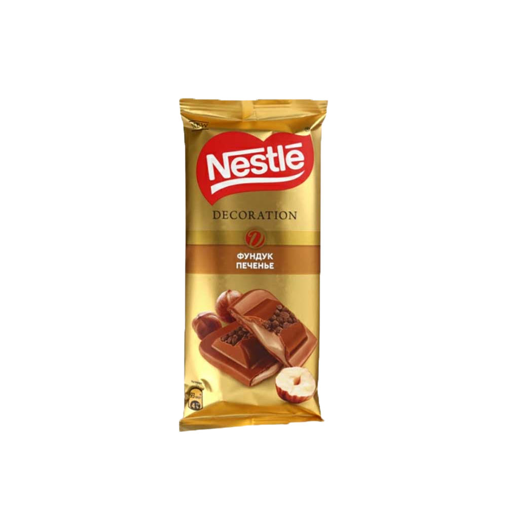 Chocolate bar / Nestle Decoration / Milk chocolate with forest nuts / 85 gr